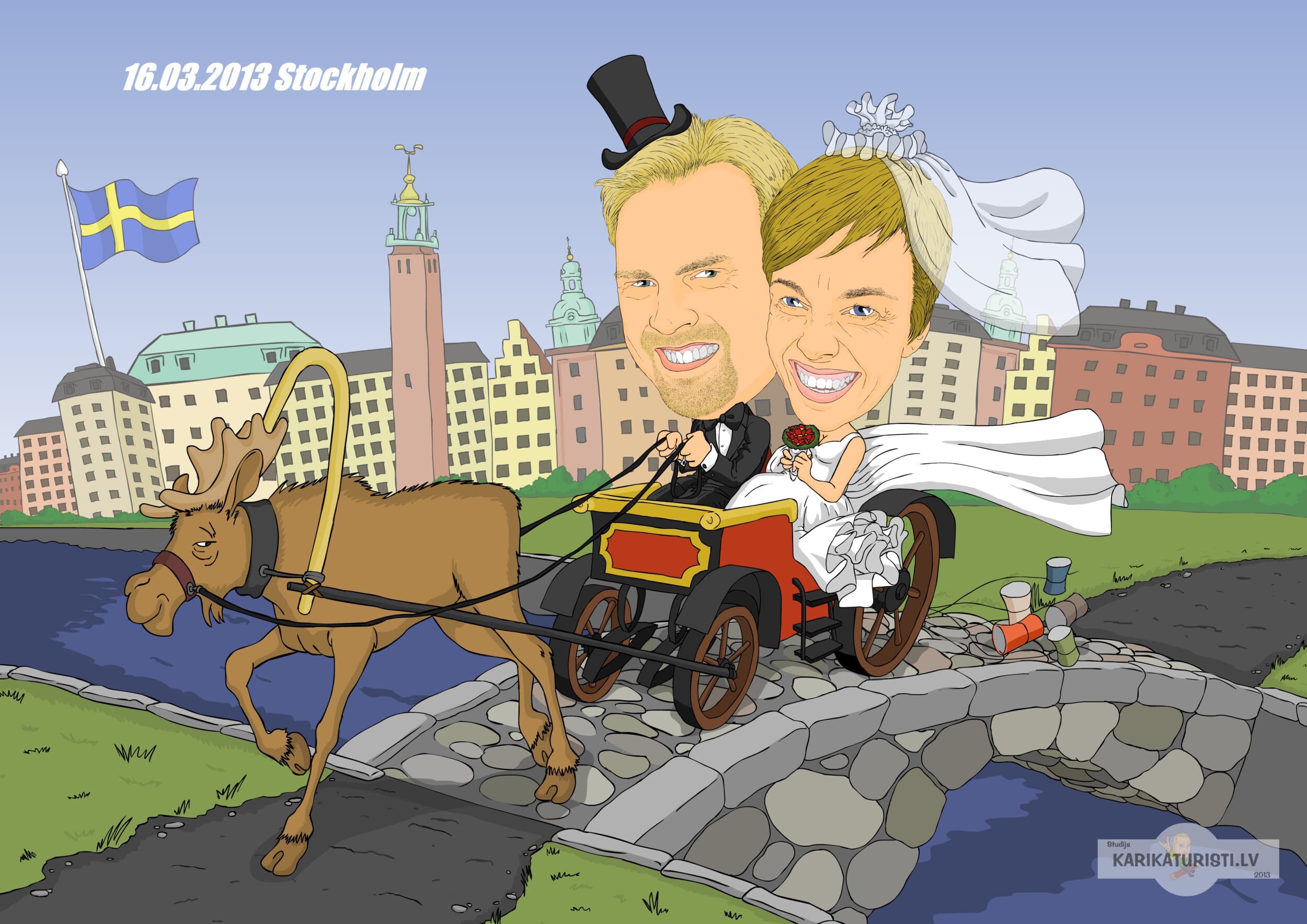 Карикатура с фоном для 2 человек | Davanu Serviss